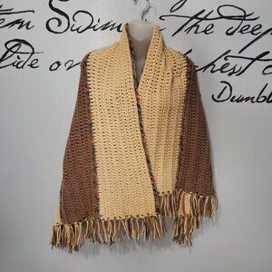 Brown & Tan Hand Knit Prayer Shawl - Lap Blanket